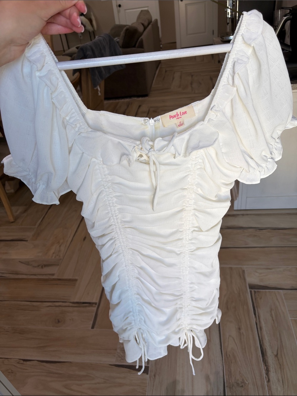 Peach Love Ruched White Puff Sleeve Top